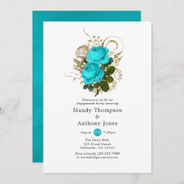  partij Turquoise en Gold Shabby Engagement Party Kaart