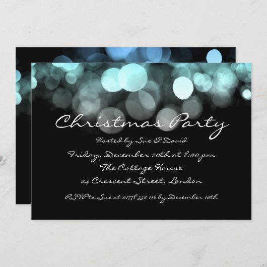 Partij Uitnodiging Elegant Blue Shimmering Lichten (Voorkant / Achterkant)
