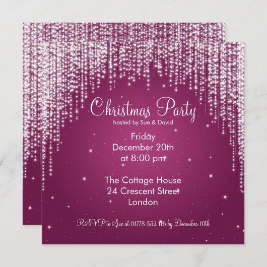 Partij Uitnodiging Elegant Falling Sparkle Berry (Voorkant / Achterkant)