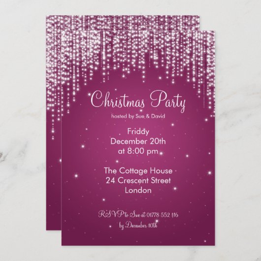 Partij Uitnodiging Elegant Falling Sparkle Berry (Voorkant / Achterkant)