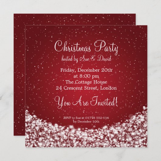 Partij Uitnodiging Elegant Night Sparkle Red (Voorkant / Achterkant)