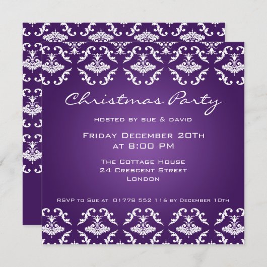 Partij Uitnodiging Elegant Pattern Paars (Voorkant / Achterkant)