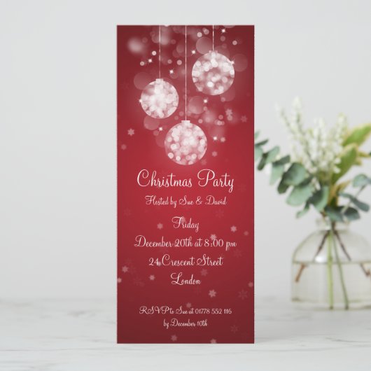 Partij Uitnodiging Elegant Sparging Baubles Red (Staand voorkant)