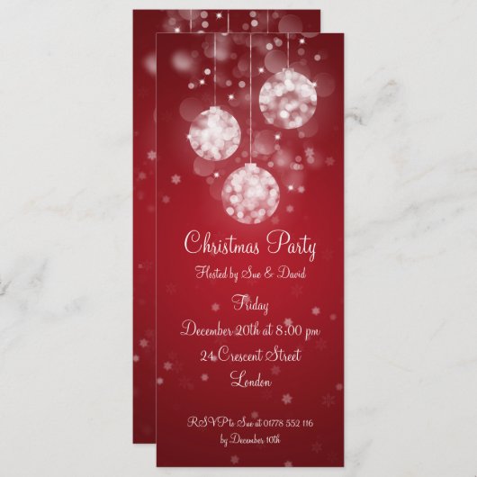 Partij Uitnodiging Elegant Sparging Baubles Red (Voorkant / Achterkant)