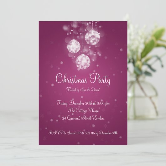 Partij Uitnodiging Elegant Sparging Baubles Roze (Staand voorkant)