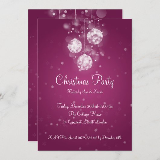 Partij Uitnodiging Elegant Sparging Baubles Roze (Voorkant / Achterkant)
