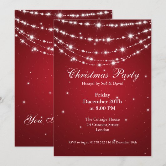 Partij Uitnodiging Elegant Sparging Chain Red (Voorkant / Achterkant)