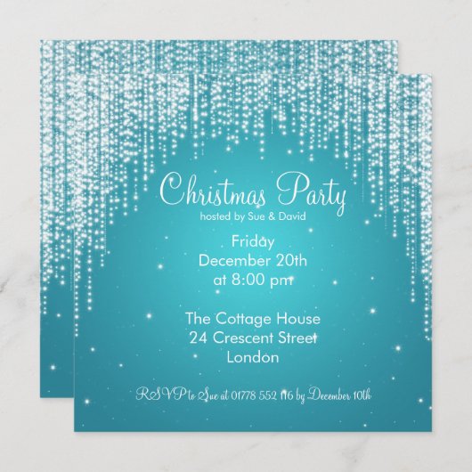 Partij Uitnodiging legant Falling Sparkle Blue (Voorkant / Achterkant)