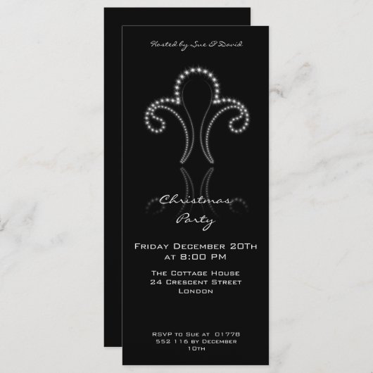 Partij Uitnodiging met glanzende sterren in zilver (Voorkant / Achterkant)