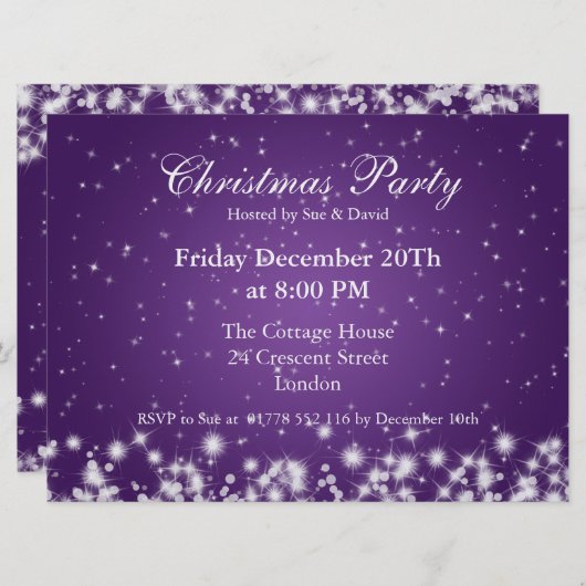 Partij Uitnodiging Paars wintersparkle (Voorkant / Achterkant)
