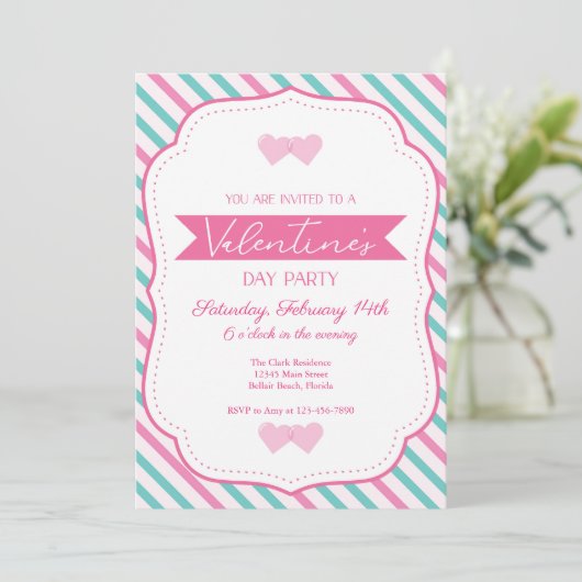 Partij van de valentijnse Partij Roze Blauwgroen g Kaart (Staand voorkant)