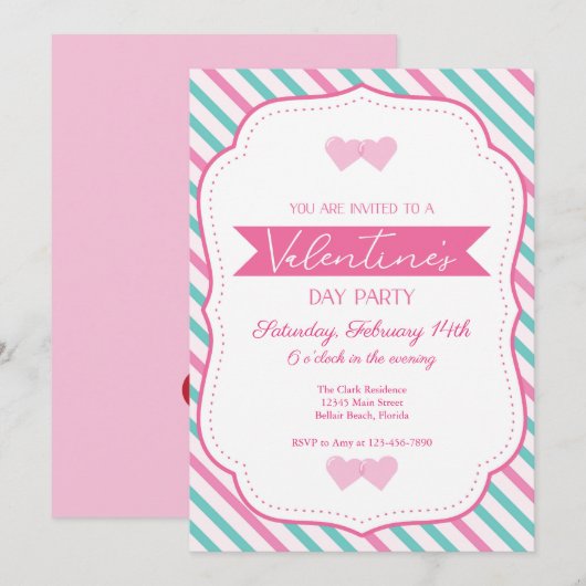 Partij van de valentijnse Partij Roze Blauwgroen g Kaart (Voorkant / Achterkant)