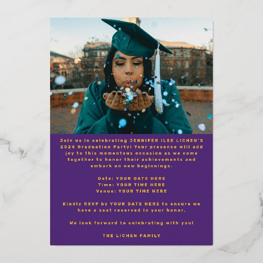 PARTIJ VAN HET MODERNE AFSTUDEERDER | Klasse van P Folie Uitnodiging (Achterkant)