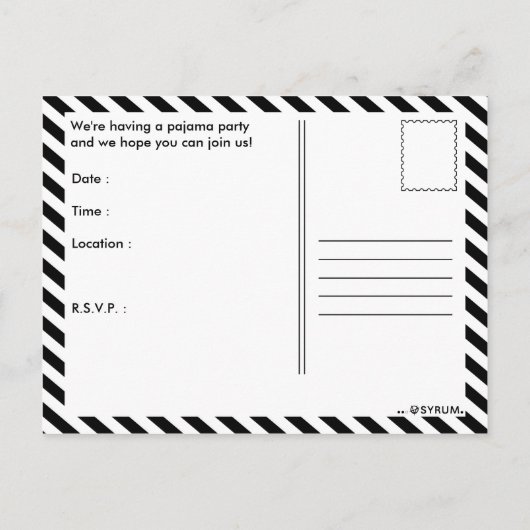 partij van pajama uitnodiging briefkaart (Achterkant)