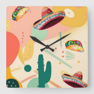 Partij van Taco en Sombrero Vierkante Klok