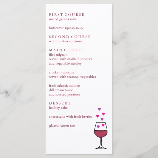 Partij voor de Valentijnsdag van wijn Menu (Voorkant)