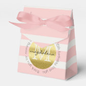 Partij voor het Monogram Gold Glitter Pink Stripes Bedankdoosjes (Voorkant Zijde)