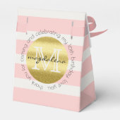Partij voor het Monogram Gold Glitter Pink Stripes Bedankdoosjes (Achterkant)