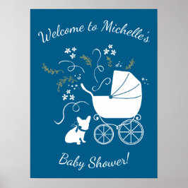 Partij voor het thema Bulldog - Baby shower Blue Poster