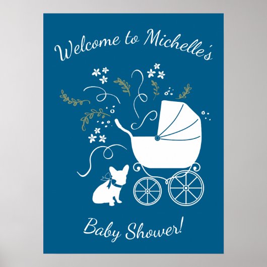 Partij voor het thema Bulldog - Baby shower Blue Poster (Voorkant)