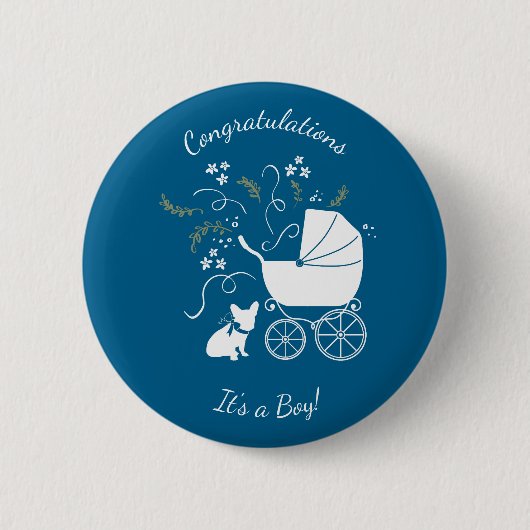 Partij voor het thema Bulldog - Baby shower Blue Ronde Button 5,7 Cm (Voorkant)