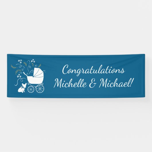 Partij voor het thema Bulldog - Baby shower Blue Spandoek (Horizontaal)