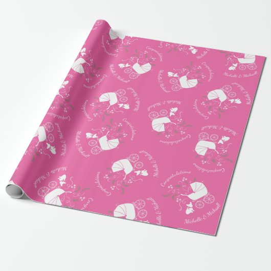Partij voor het thema Bulldog - Baby shower roze Cadeaupapier (Uitgerold)