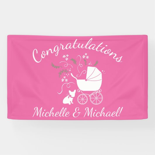 Partij voor het thema Bulldog - Baby shower roze Spandoek (Horizontaal)