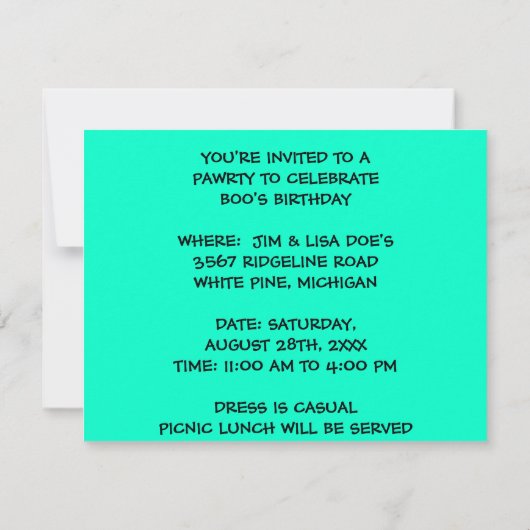 PARTIJ VOOR KUTE EN PLAYFUL DOG PAWRTY INVITE INVI KAART (Achterkant)