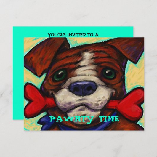 PARTIJ VOOR KUTE EN PLAYFUL DOG PAWRTY INVITE INVI KAART (Voorkant / Achterkant)