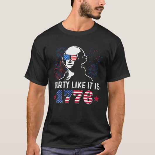 Partij zoals het is 1776 4e juli George Washingto T-shirt (Voorkant)