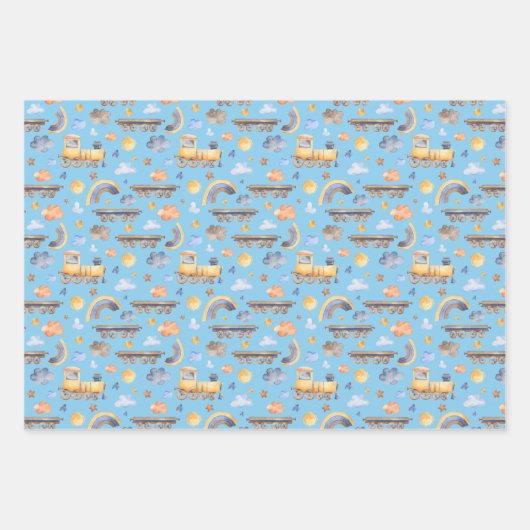 Partijdieren op Train Kind Oerwoud Happy Birthday Inpakpapier Vel (Voorkant 2)