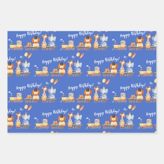 Partijdieren op Train Kind Oerwoud Happy Birthday Inpakpapier Vel (Voorkant)