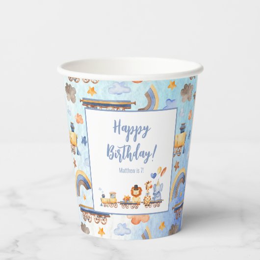 Partijdieren op Train Kind Oerwoud Happy Birthday Papieren Bekers (Achterkant)