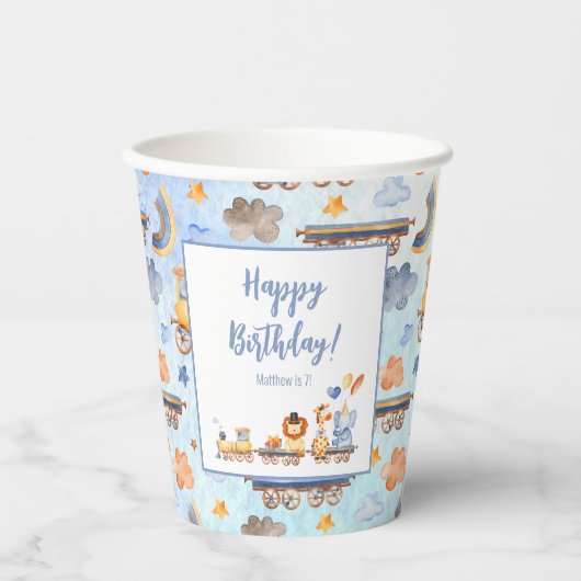 Partijdieren op Train Kind Oerwoud Happy Birthday Papieren Bekers (Voorkant)