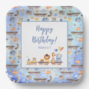 Partijdieren op Train Kind Oerwoud Happy Birthday Papieren Bordje