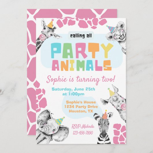 partijdierenuitnodiging | Dag van de dieren Kaart (Voorkant / Achterkant)