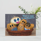 PARTIJINVITATIE, Aardappeltekens in mandje Kaart (Staand voorkant)