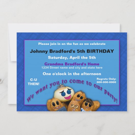 PARTIJINVITATIE, Aardappeltekens in mandje Kaart (Achterkant)