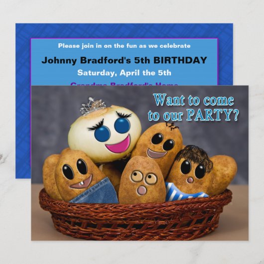 PARTIJINVITATIE, Aardappeltekens in mandje Kaart (Voorkant / Achterkant)