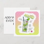 PARTIJINVITATIES - MOJITO RECIPE COCKTAIL ART KAART (Voorkant / Achterkant)