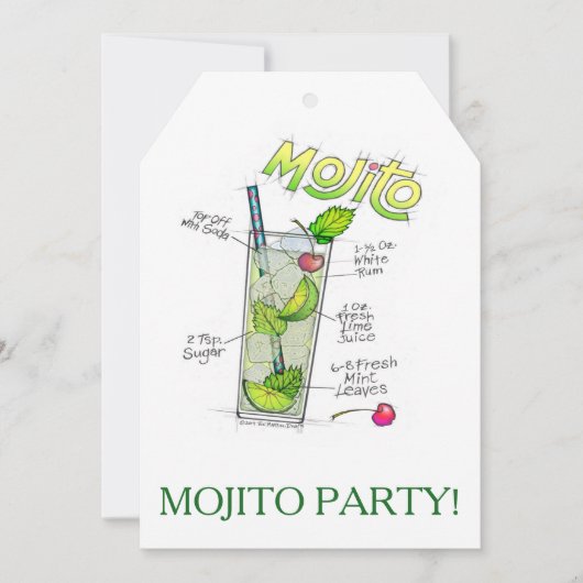 PARTIJINVITATIES - MOJITO RECIPE COCKTAIL ART KAART (Voorkant)