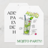 PARTIJINVITATIES - MOJITO RECIPE COCKTAIL ART KAART (Voorkant / Achterkant)