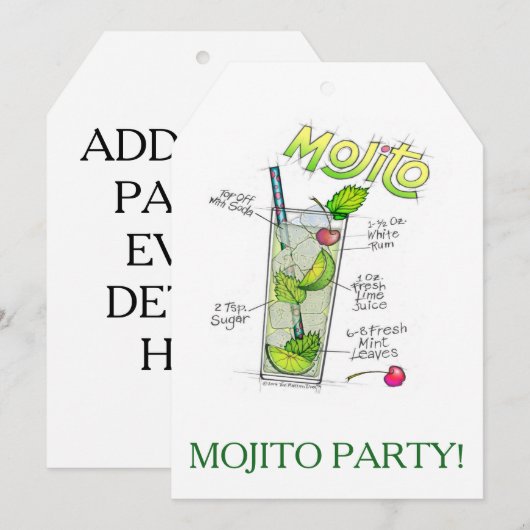 PARTIJINVITATIES - MOJITO RECIPE COCKTAIL ART KAART (Voorkant / Achterkant)