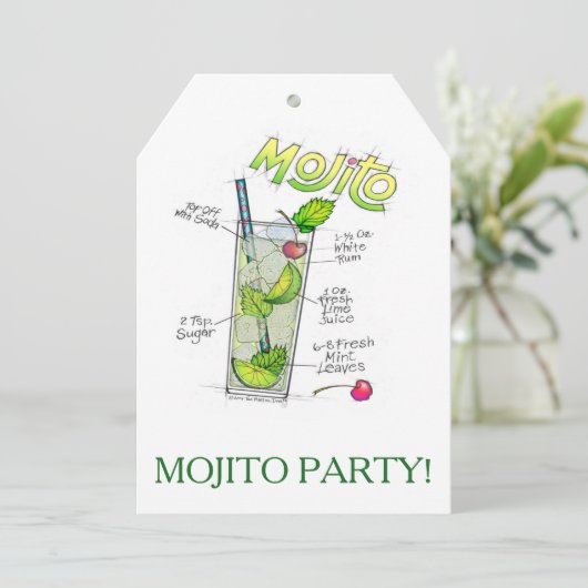 PARTIJINVITATIES - MOJITO RECIPE COCKTAIL ART KAART (Staand voorkant)
