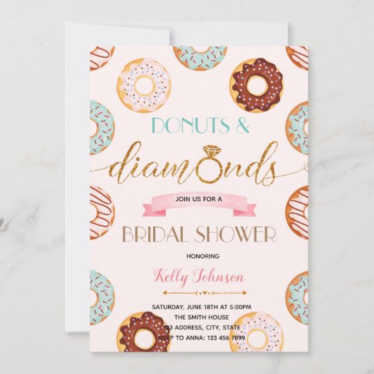 Partijkaart voor donut en diamant vrijgezellenfees kaart (Voorkant)