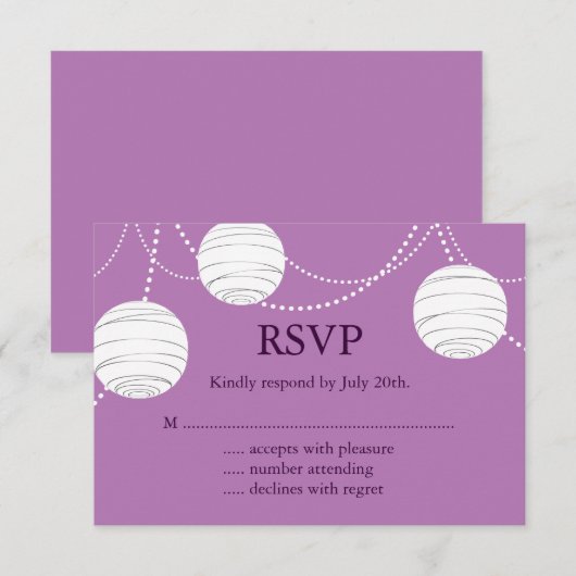 partijlampions op Paarse RSVP Kaartje (Voorkant / Achterkant)