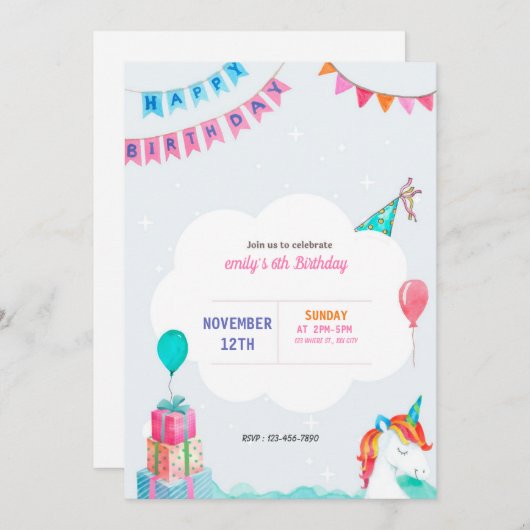 partijroze uitnodiging voor afspeeldag (Voorkant / Achterkant)