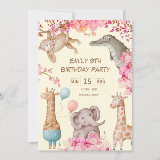 partijroze uitnodiging voor geboorte (Voorkant)