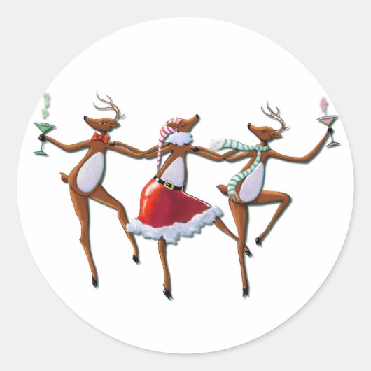PARTIJTIJD DANCING REINDEER by SHARON SHARPE Ronde Sticker (Voorkant)